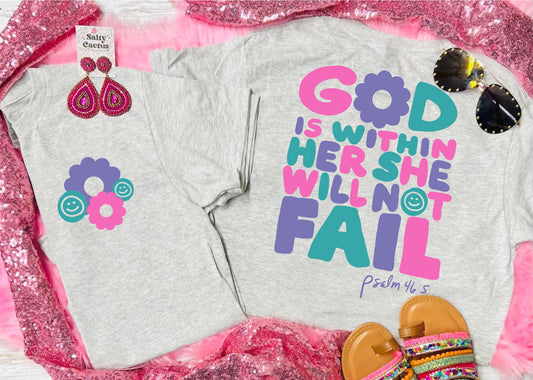 God Is Within Her She Will Not Fail Pocket and Big Back Grey tee