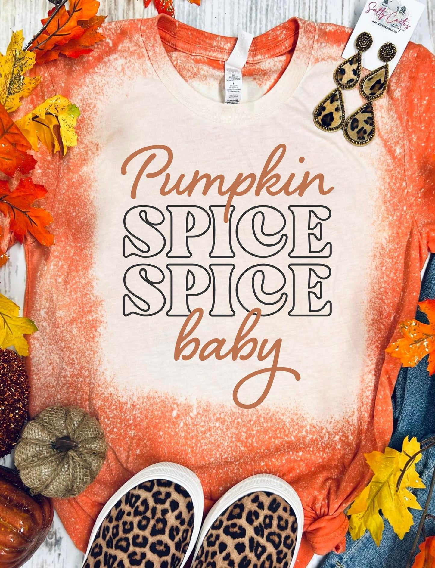 Pumpkin Spice Spice Baby Orange Bleached Tee