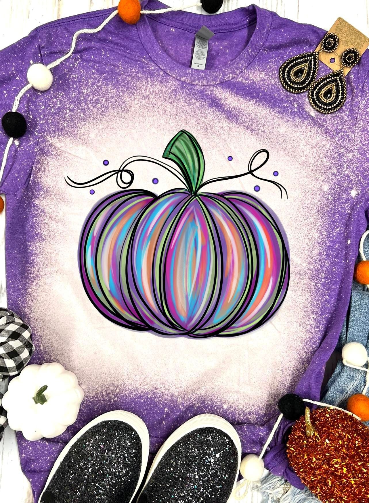 Watercolor Pumpkin Purple Bleached Tee