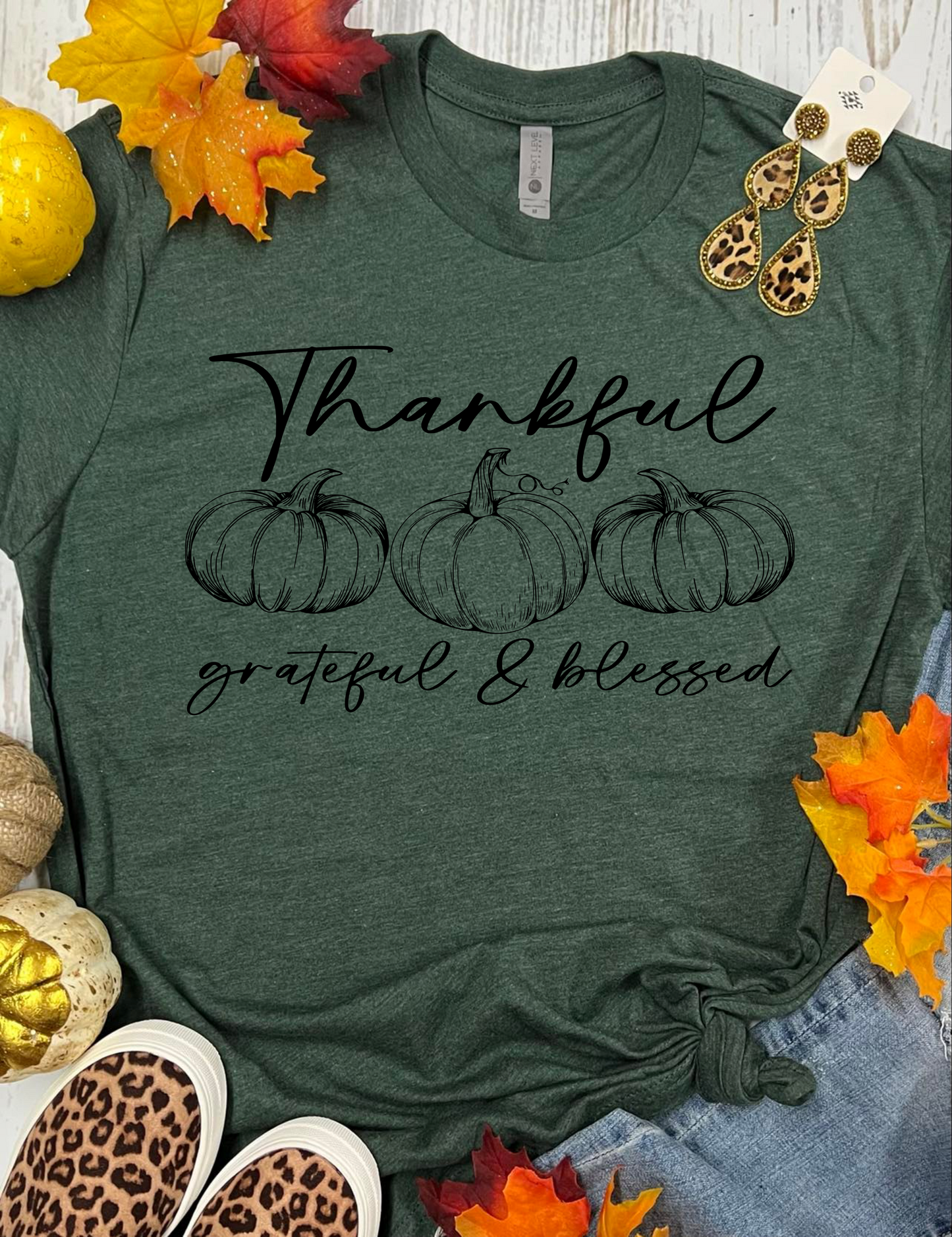 Thankful Grateful and Blessed Pumpkins Forest Tee