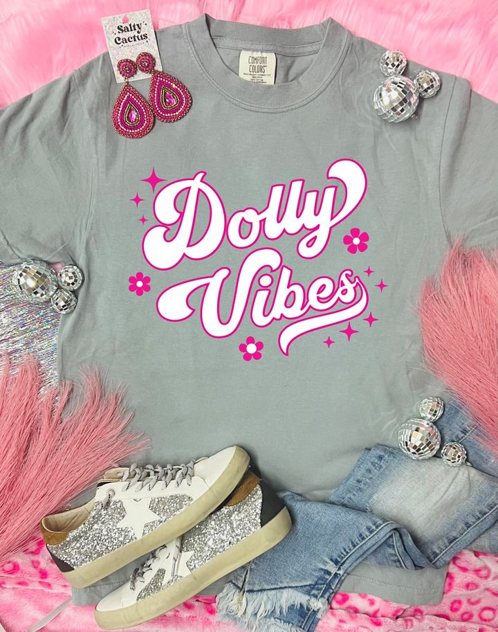 *DTG* Dolly Vibes Pink Flowers Granite Grey Comfort Colors