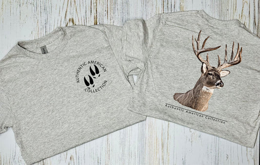 Authentic American Deer FRONT AND BACK Ash Grey Tee