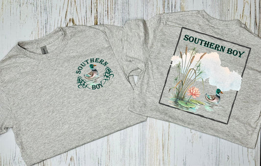 Southern Boy Duck FRONT AND BACK Ash Grey Tee