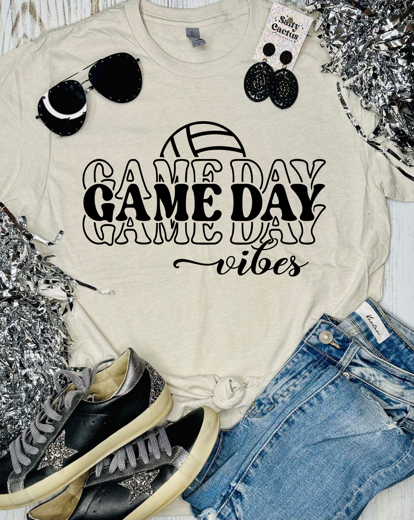 Game Day Stacked Volleyball Tan Tee