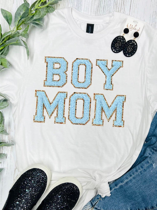 Boy Mom Faux Patch White Tee