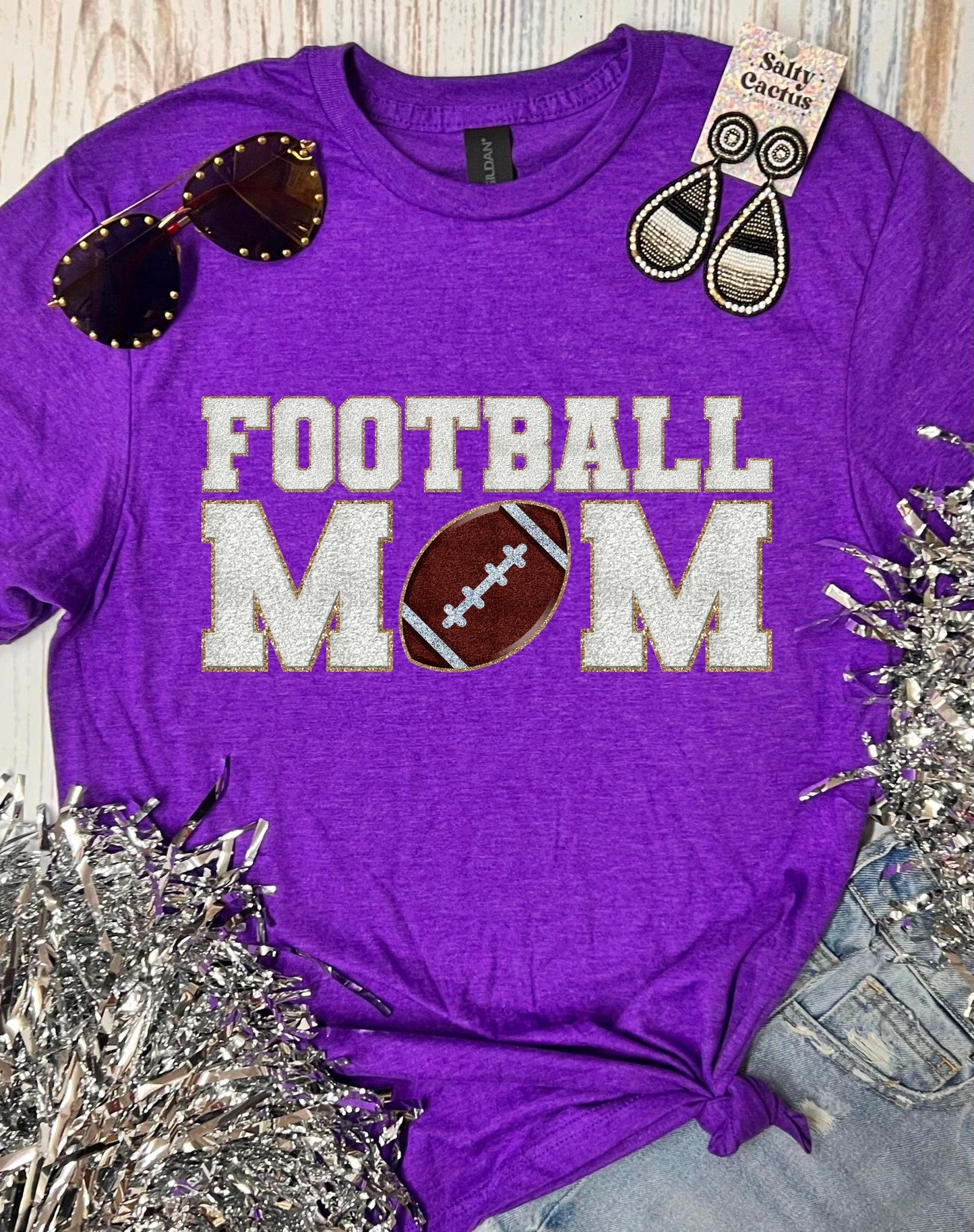 *DTG* Football Mom Faux Chenille Patch Colorful Tee