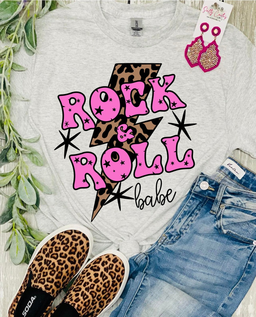 Rock and Roll Pink Bolt Ash Grey Tee