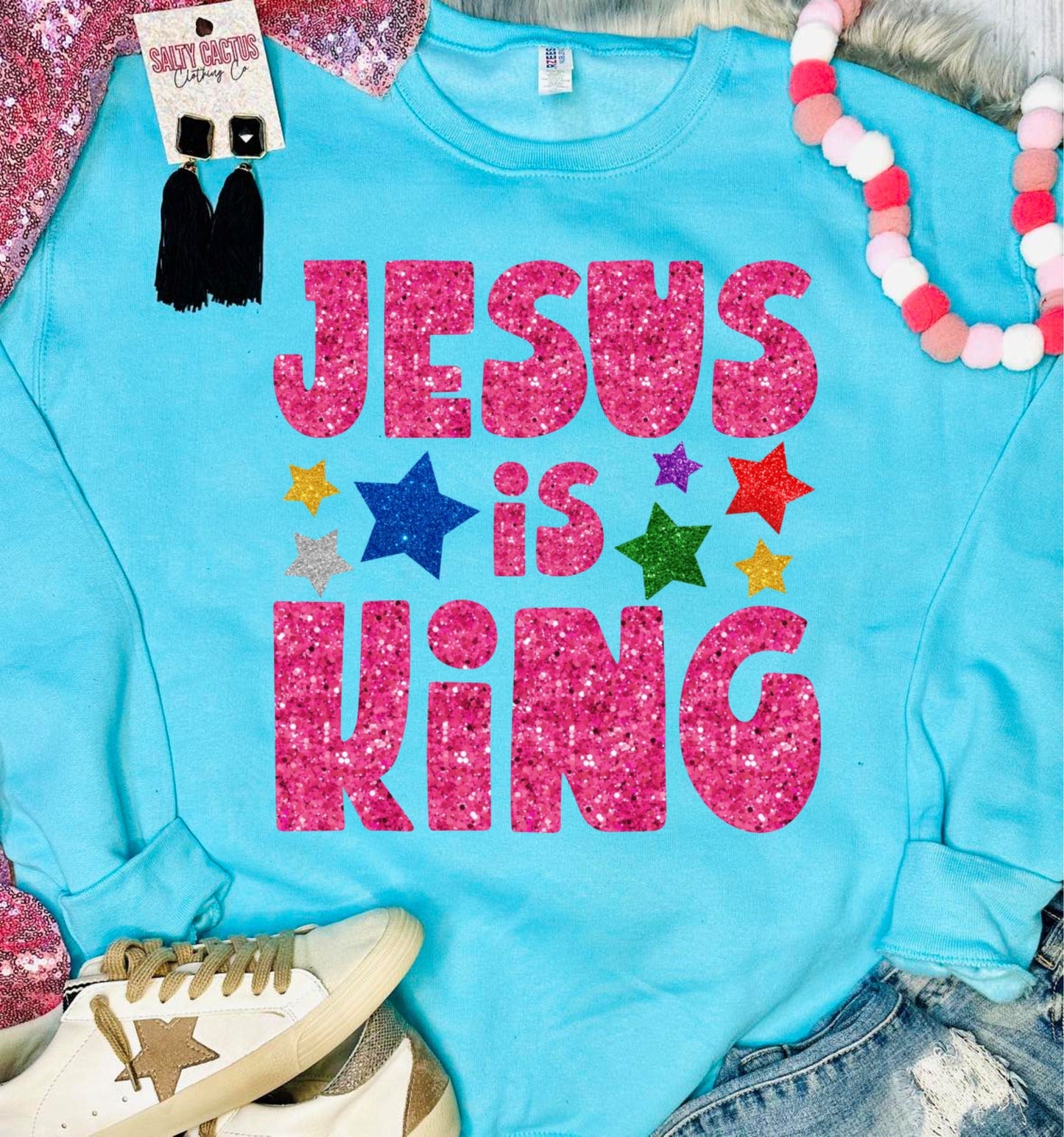 DTG Jesus Is King Turquoise Sweatshirt