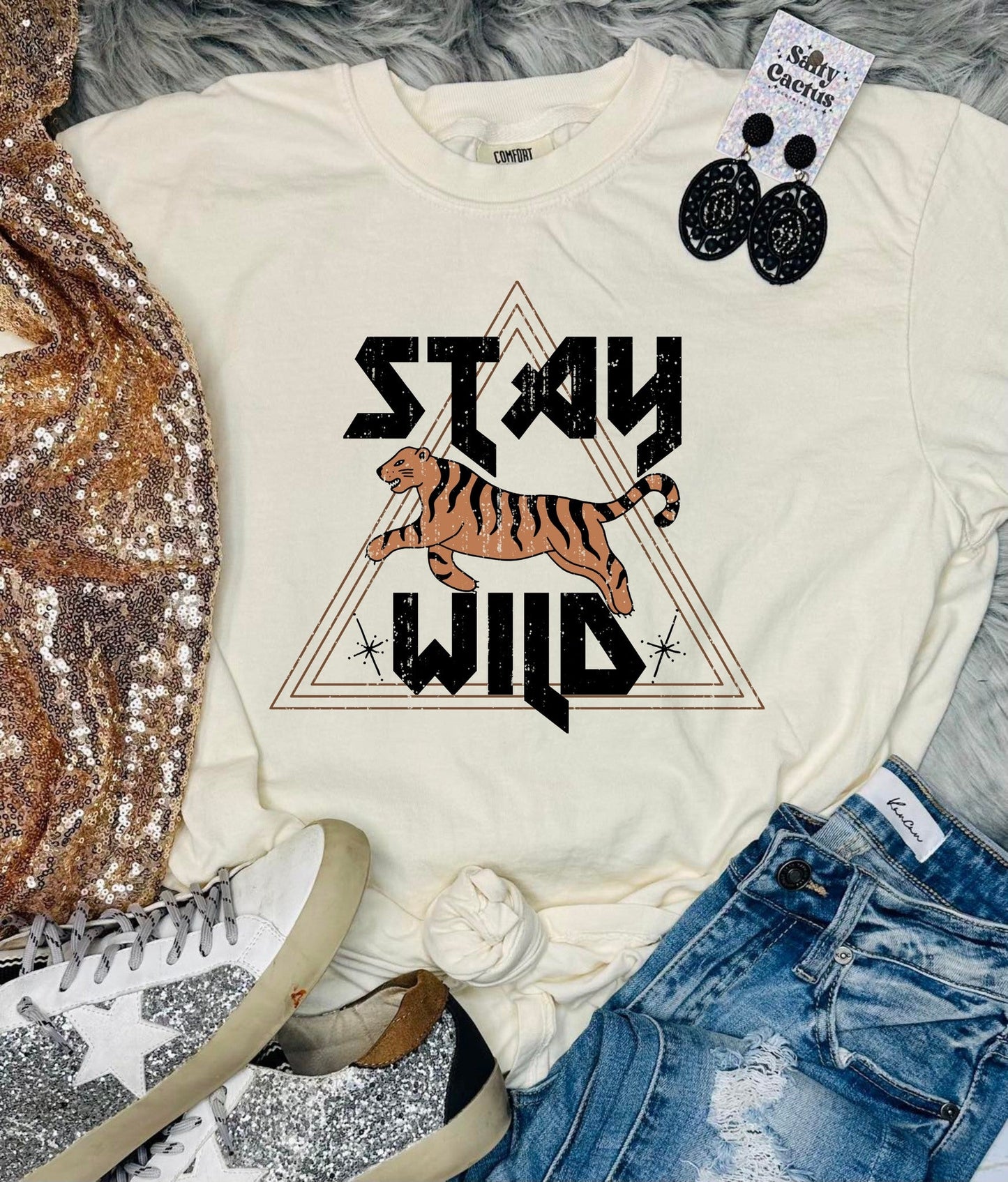 *DTG* Stay Wild Tiger Diamond Ivory Comfort Colors