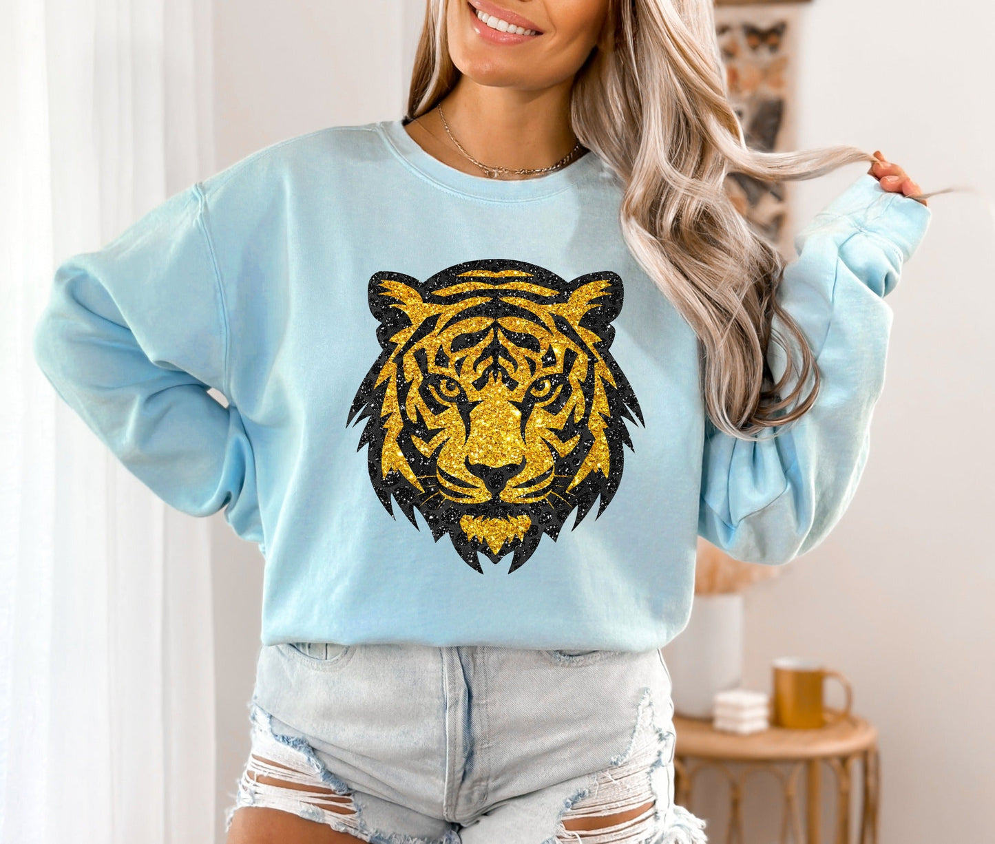*DTG*Glitter Tiger Chambray Comfort Colors Long Sleeve