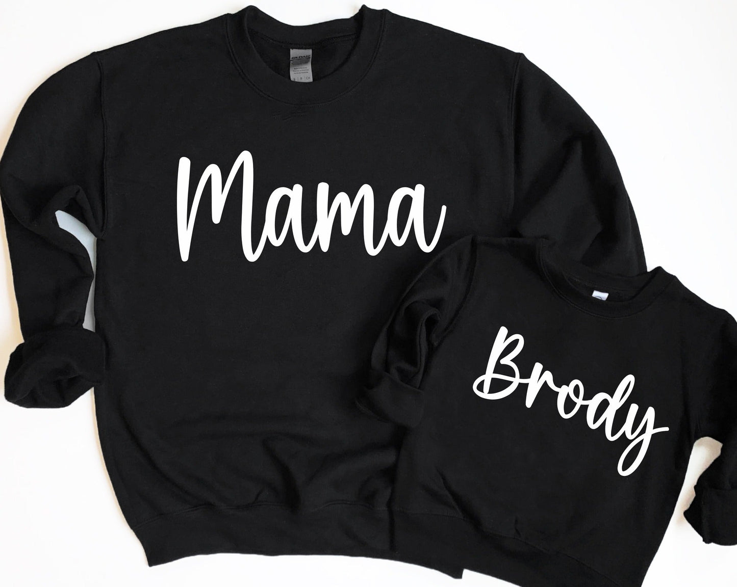 *DTG* BOY Mama and BOY Name in WHITE Black Sweatshirt
