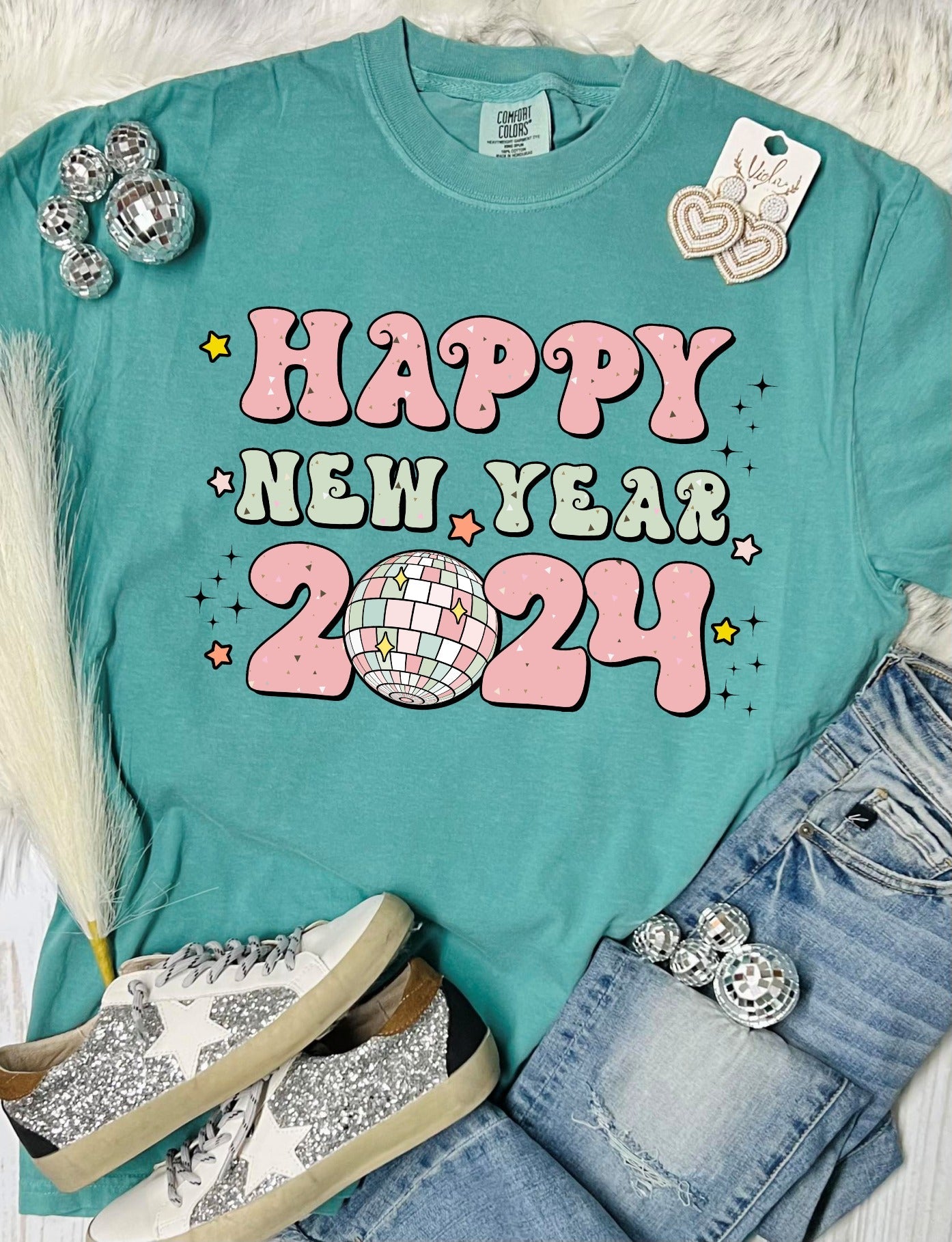 *DTG* Happy New Year 2024 Disco Retro Seafoam Comfort Color