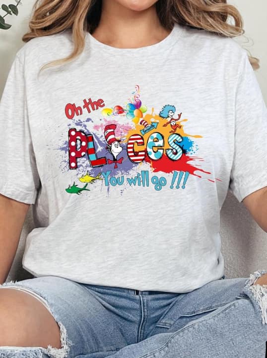 Oh The Places You Go Dr Suess Ash Grey Tee