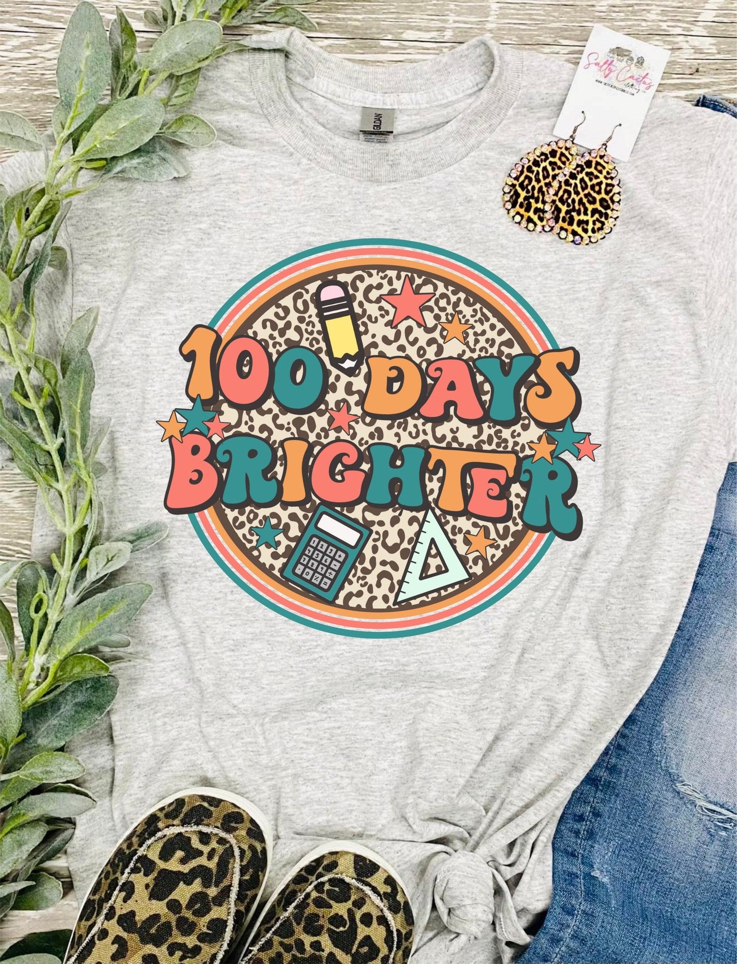100 Days Brighter Leopard Circle Ash Grey Tee