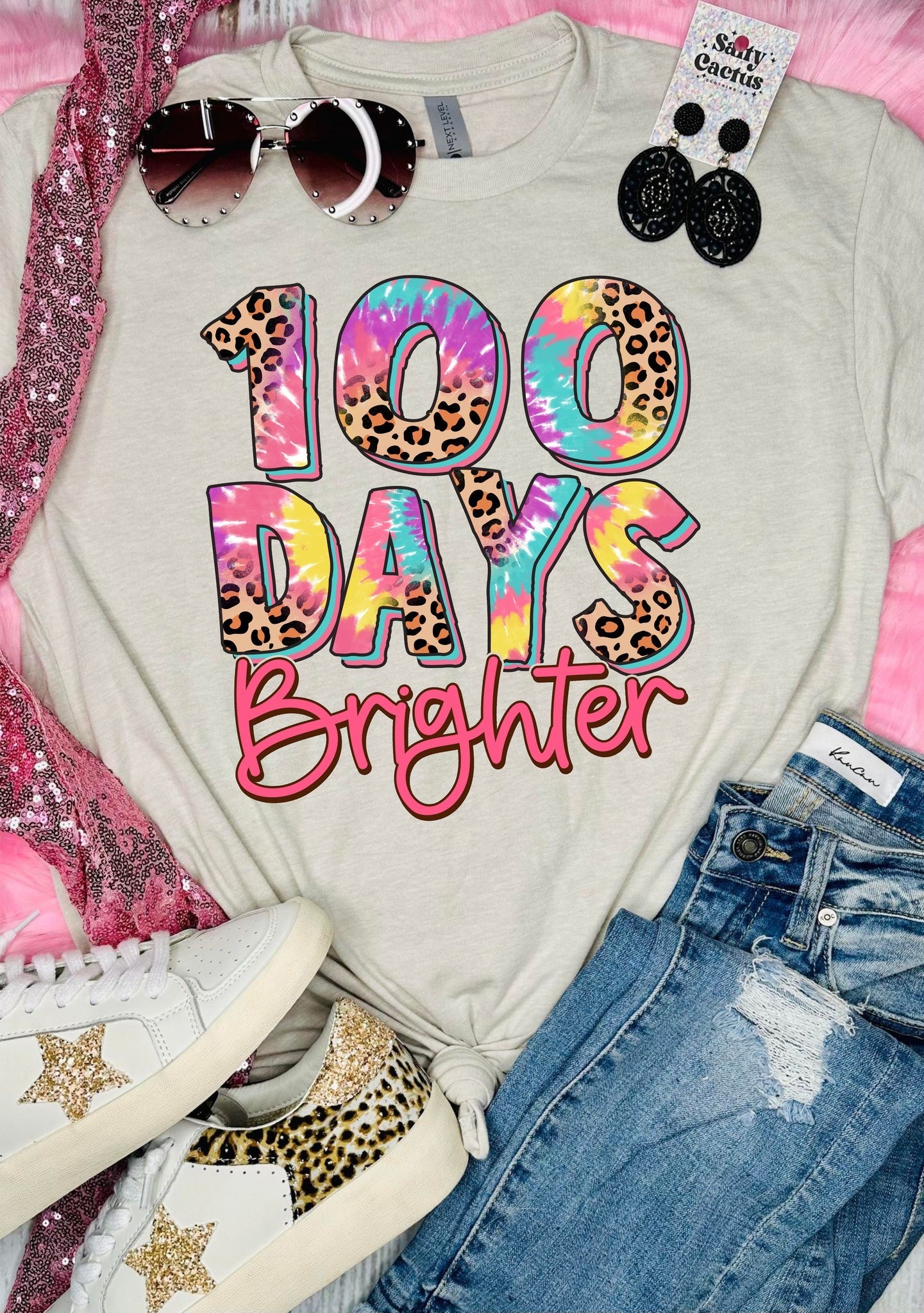 100 Days Brighter Leopard Tie Dye Tan Tee