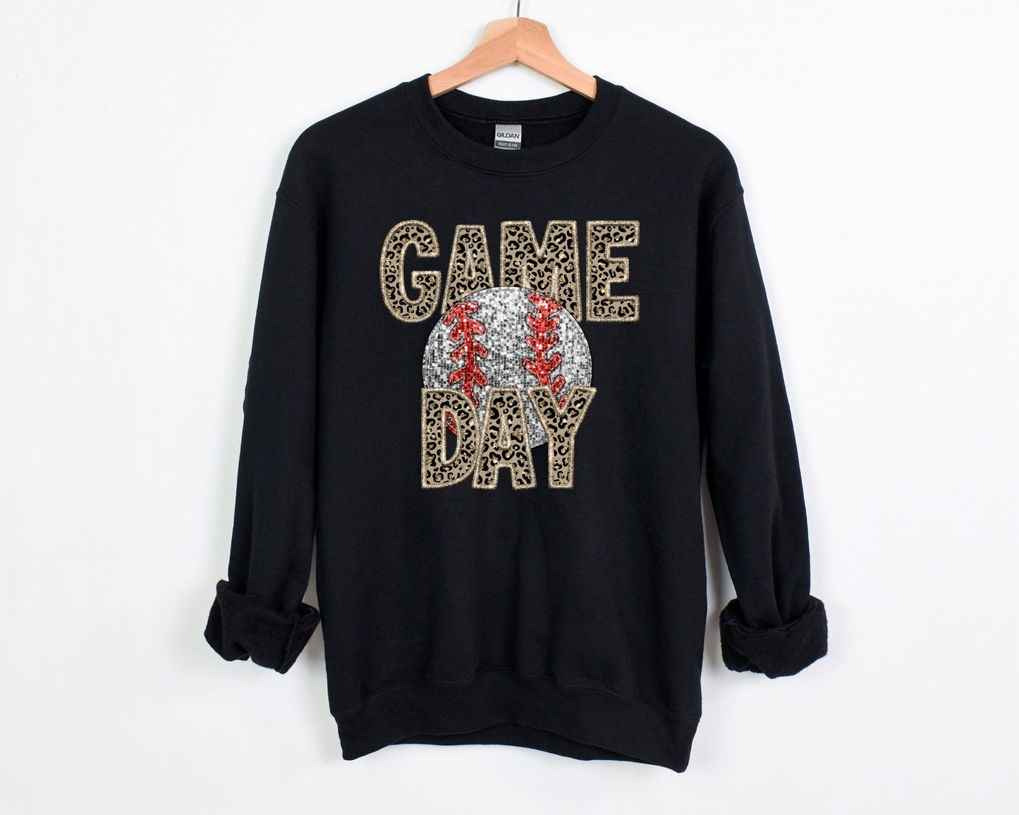 *DTF* Baseball/Softball Game Day Leopard Black Sweatshirt