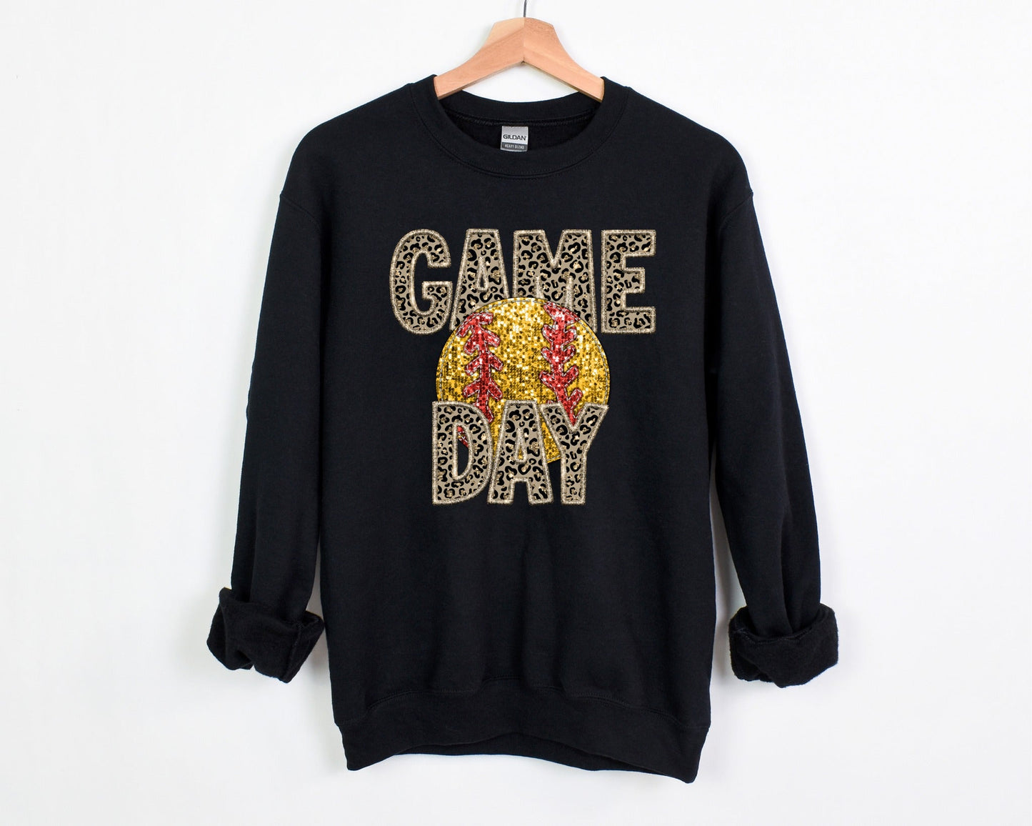 *DTF* Baseball/Softball Game Day Leopard Black Sweatshirt