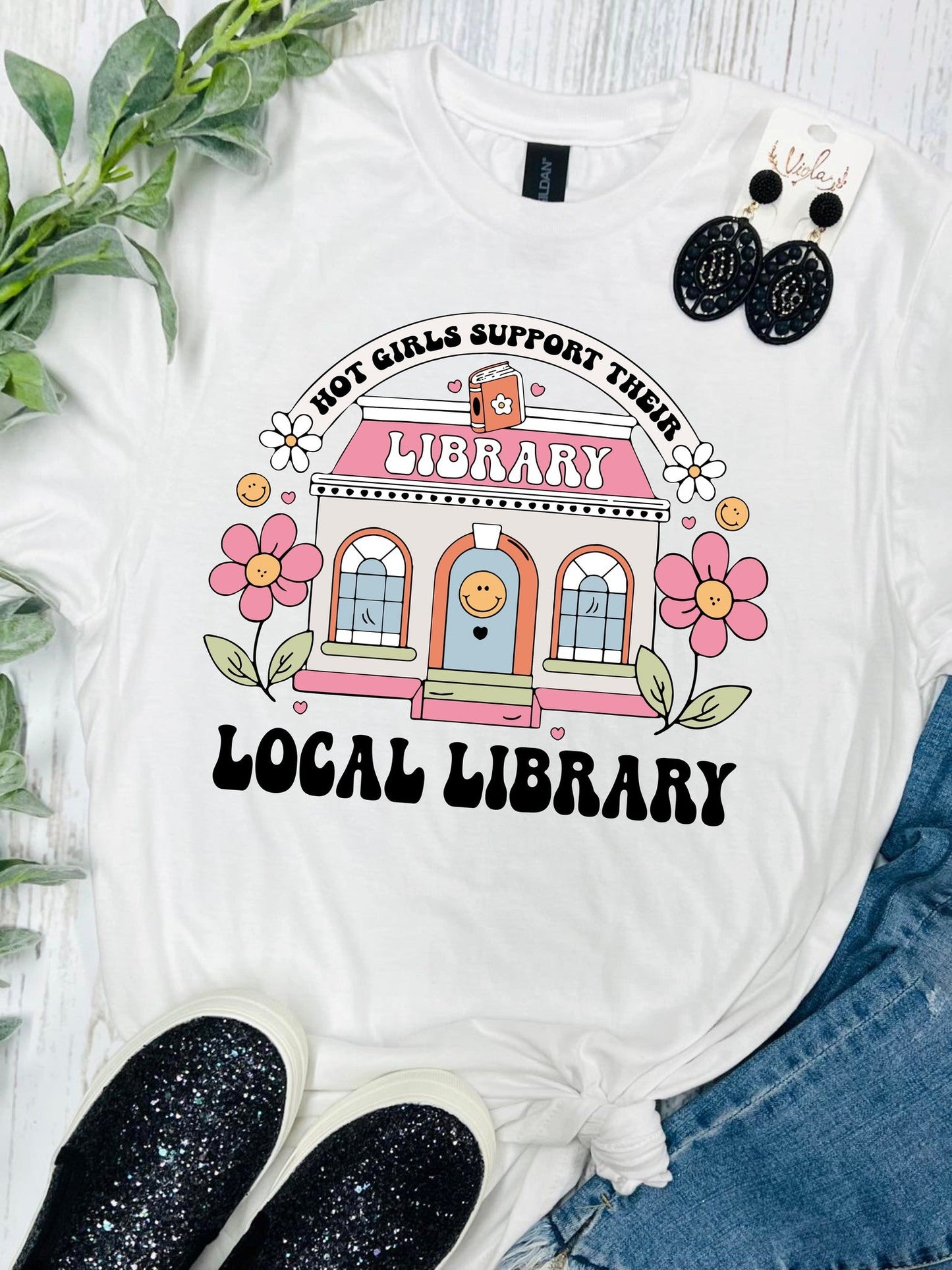 Hot Girls Support Their Local Library White Tee