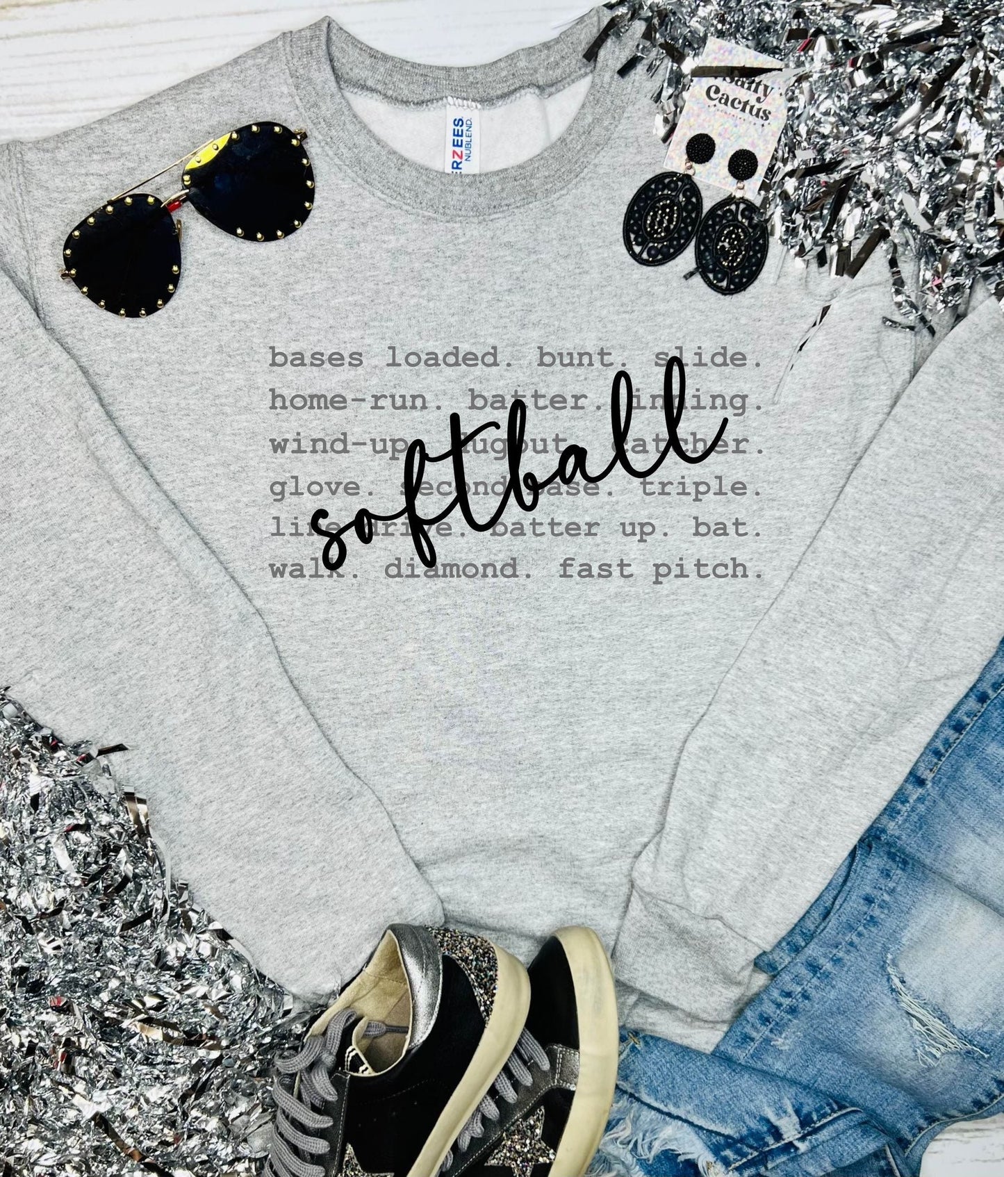 Softball Words Ash Grey Sweatshirt