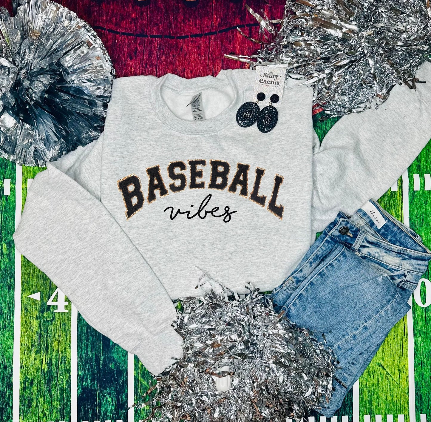 Baseball Vibes Retro Ash Grey Sweatshirt