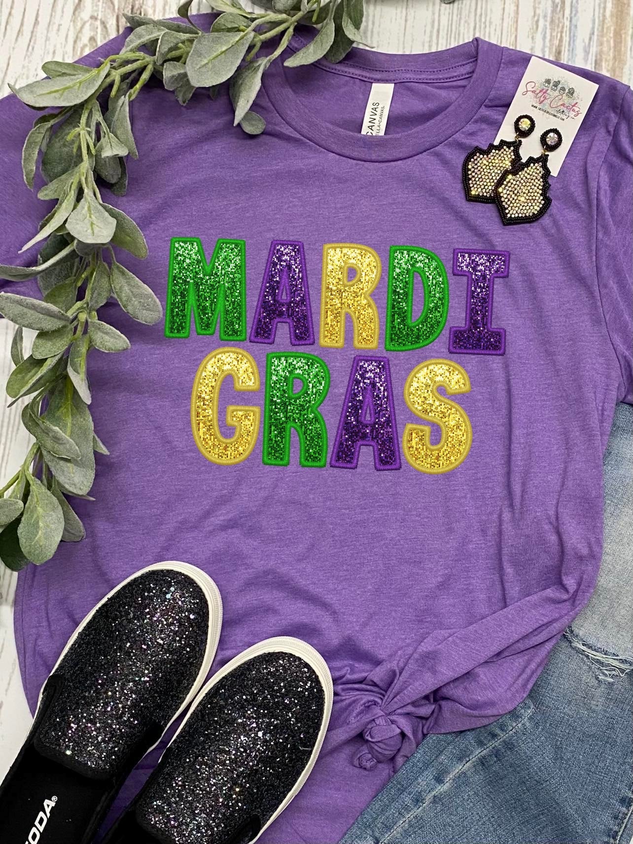 *DTG* Mardi Gras Patch Colorful Purple Tee