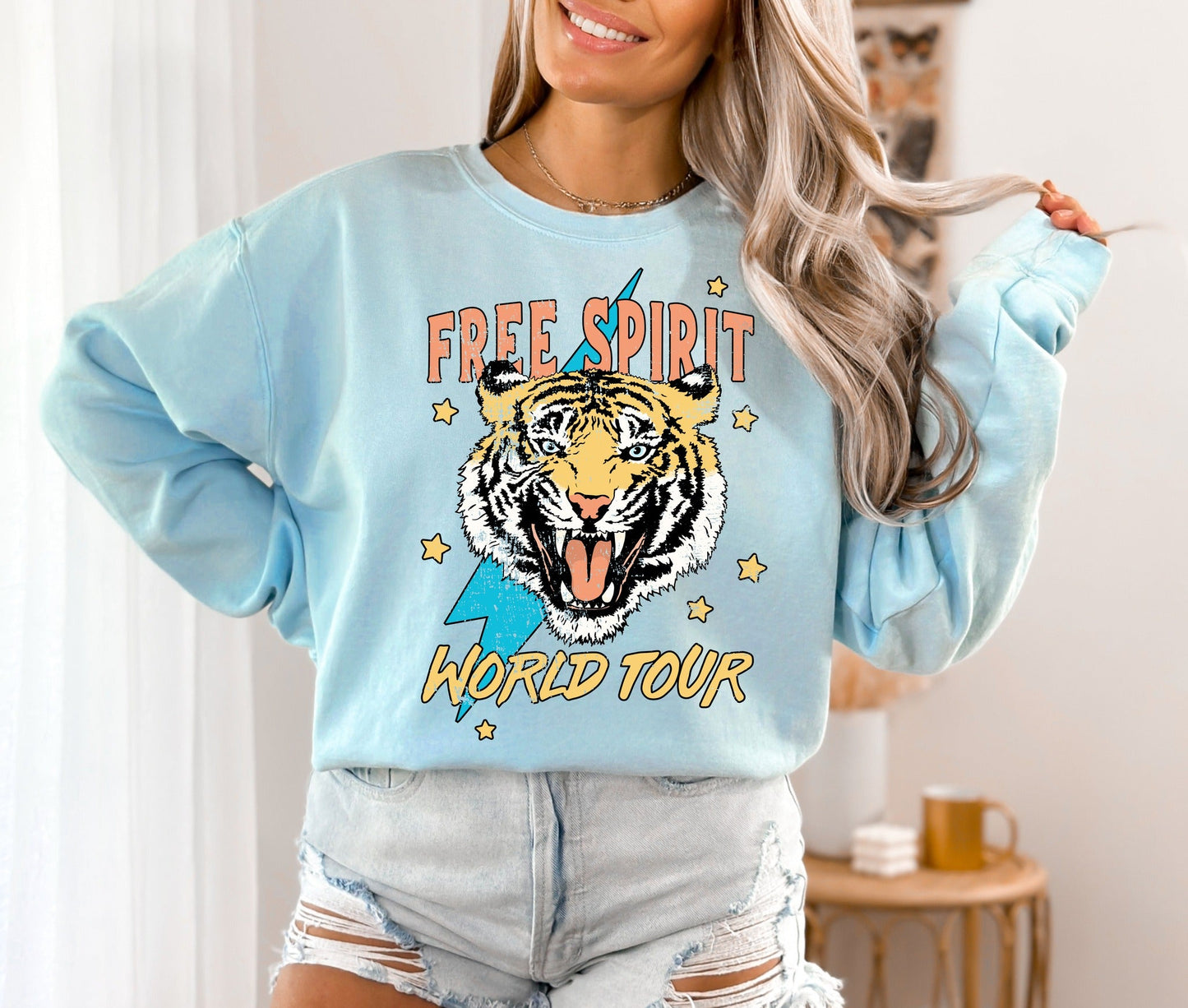 *DTG* Free Spirit World Tour Tiger Chambray Comfort Colors Long Sleeve