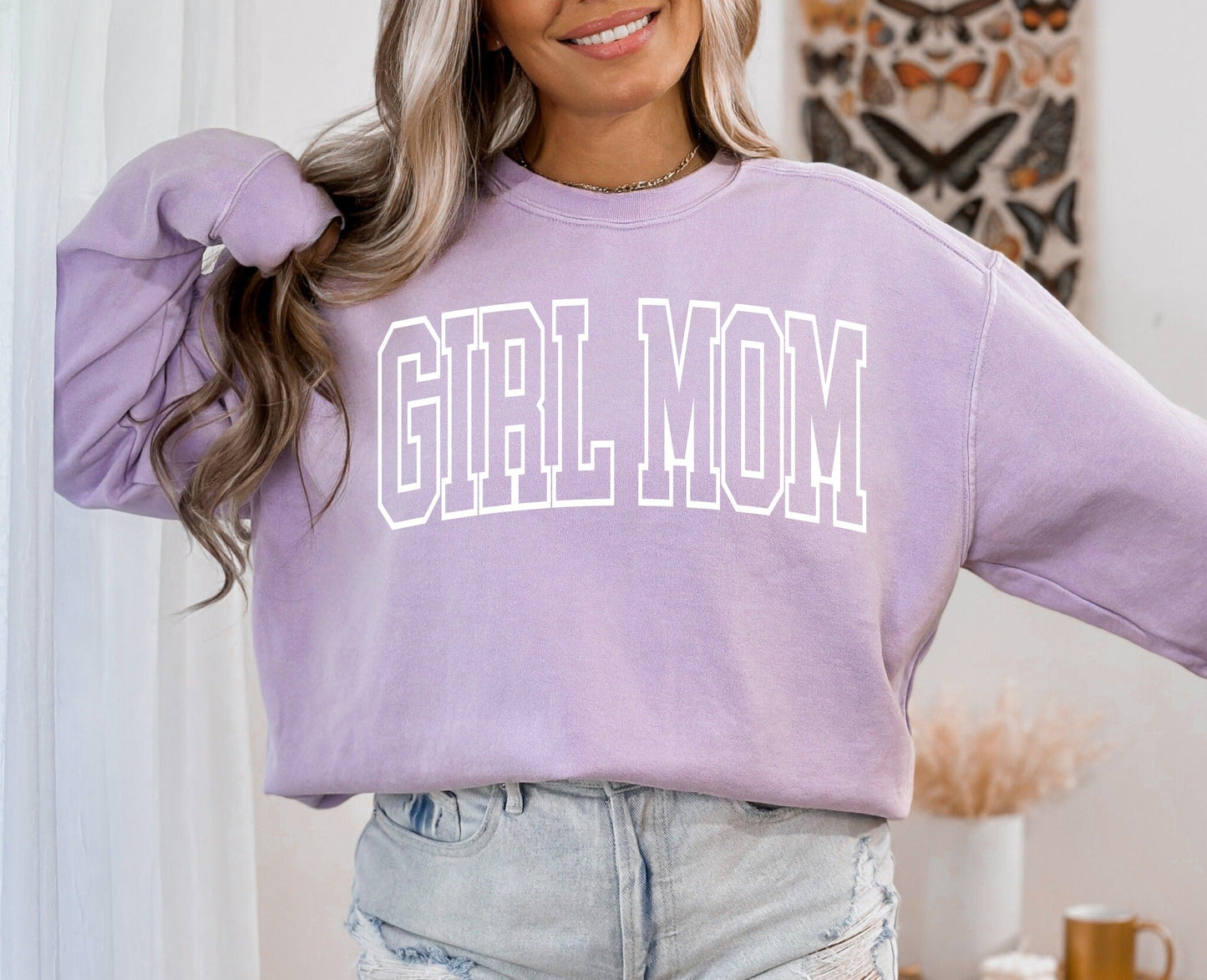 *DTG* GIRL MOM BLOCK Orchid Comfort Color Long Sleeve