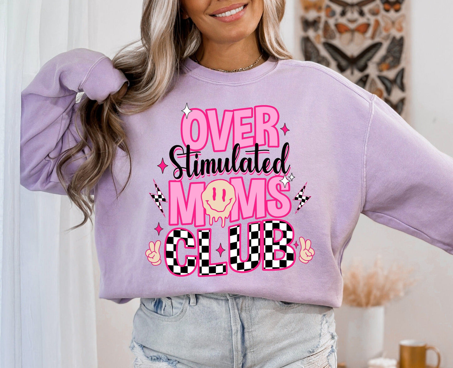 *DTG* Over Stimulated Moms Club Pink Checkered