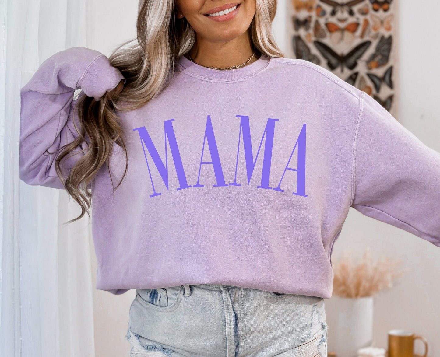 *DTG* MAMA Purple Arch Orchid Long Sleeve Comfort Color