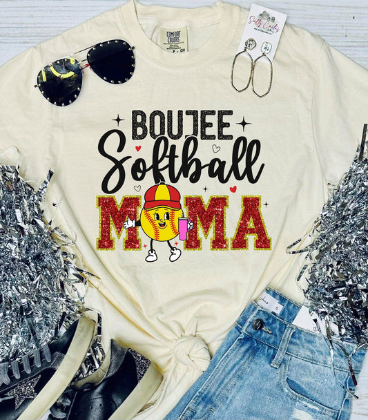 *DTF* Boujee Softball Mama Ivory Comfort Color TEE