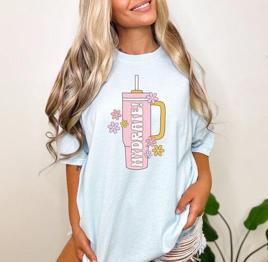 *DTF* Hydrate Trendy Cup Chambray Comfort Color Tee