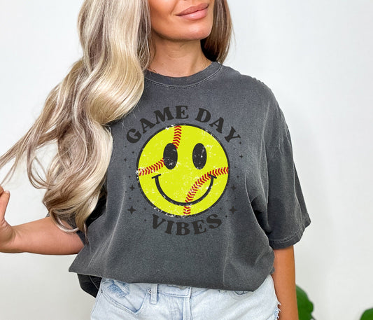 *DTF* Game Day Vibes Groovy Softball Grey Comfort Color TEE