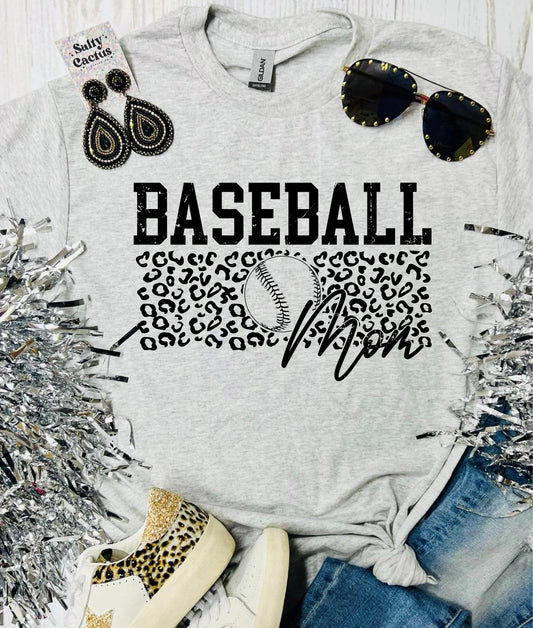 *9.99 Sale* Baseball Mom Leopard Print Ash Grey Tee