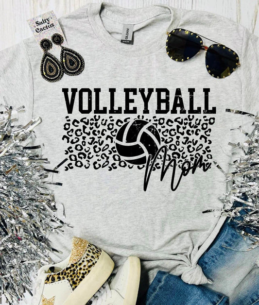 *9.99 Sale* Volleyball Mom Leopard Print Ash Grey Tee