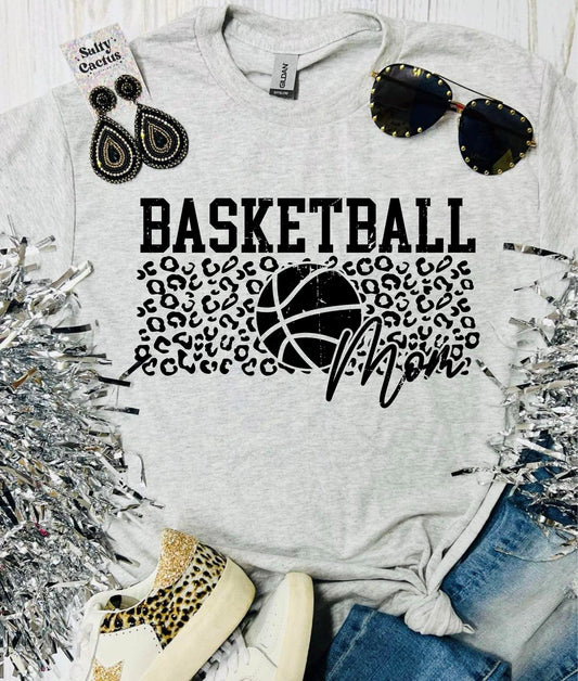 *9.99 Sale* Basketball Mom Leopard Print Ash Grey Tee