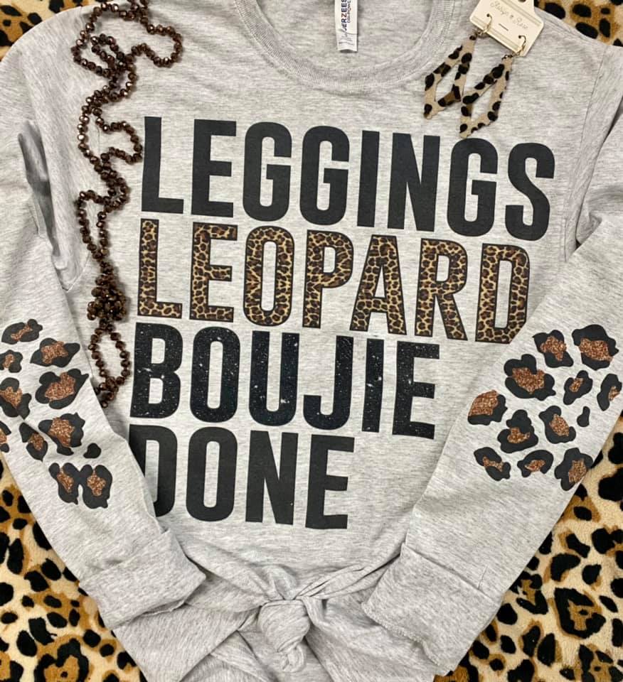 Kids Leggings Leopard Boujie Done Grey Long Sleeve With Leopard Patches