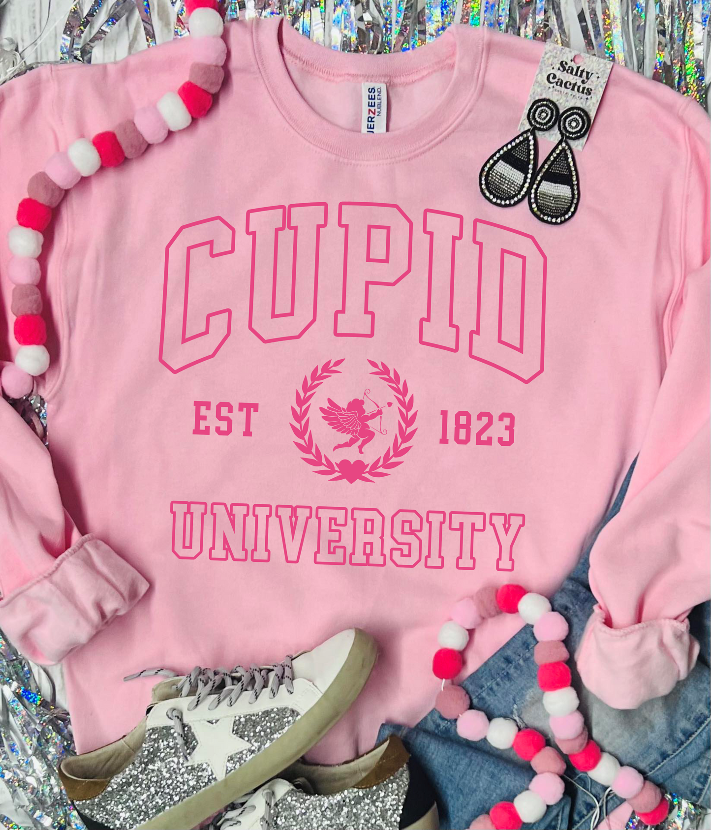 Cupid University Pink on Baby Pink Sweatshirt